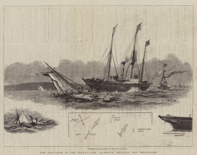 La colisión en el Solent, el Alberta encontrándose con el Mistletoe de William Edward Atkins